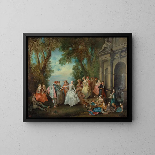 Dansen voor een fontein - Nicolas Lancret — ingelijst kunstwerk aan de muur