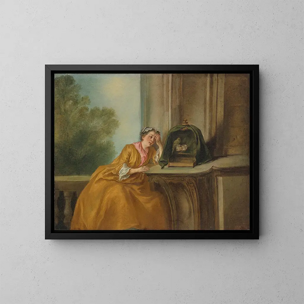 L'oiseau en cage - Nicolas Lancret — ingelijst kunstwerk aan de muur