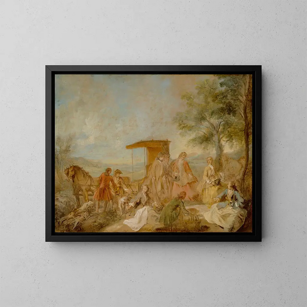Het Jachtmaal - Nicolas Lancret — ingelijst kunstwerk aan de muur
