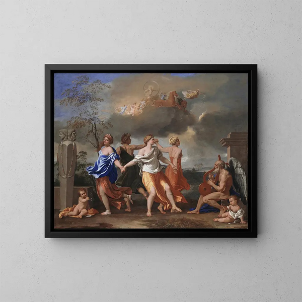 Een dans op de maat van de tijd - Nicolas Poussin — ingelijst kunstwerk aan de muur