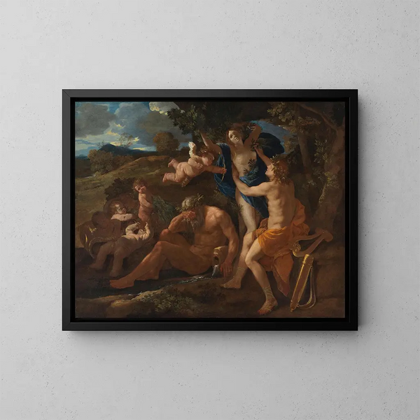 Apollon en Daphne - Nicolas Poussin — ingelijst kunstwerk aan de muur