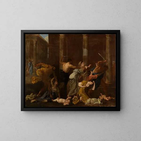 Het Bloedbad der Onschuldigen - Nicolas Poussin — ingelijst kunstwerk aan de muur