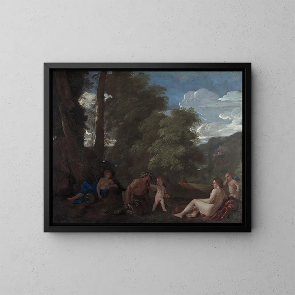 Nymphe en satyr, de liefde overwint alles - Nicolas Poussin — ingelijst kunstwerk aan de muur
