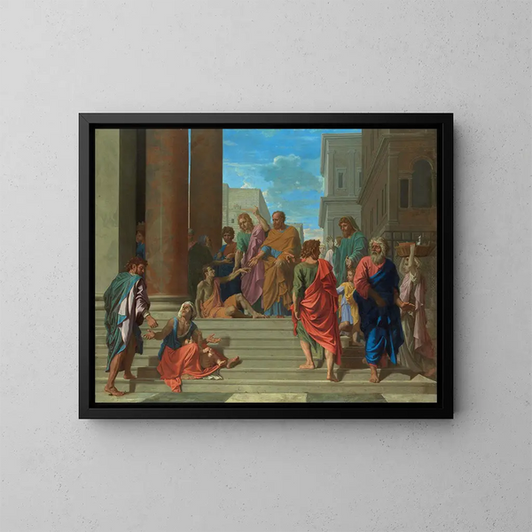 Heiligen Petrus en Johannes genezen de verlamde - Nicolas Poussin — ingelijst kunstwerk aan de muur