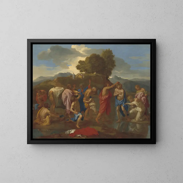 Het Doopsel van Christus - Nicolas Poussin — ingelijst kunstwerk aan de muur