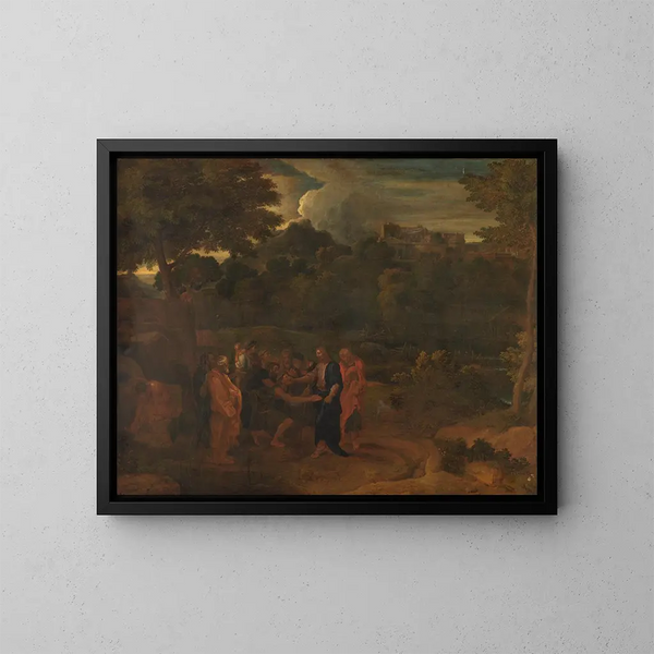 De genezing van de twee blinden te Jericho - Nicolas Poussin — ingelijst kunstwerk aan de muur