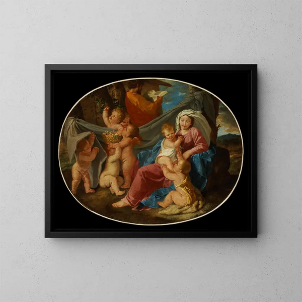 De rust tijdens de vlucht naar Egypte - Nicolas Poussin — ingelijst kunstwerk aan de muur