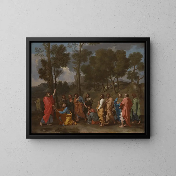 Het sacrament van de wijding: Christus die de sleutels overhandigt aan Sint-Pieter - Nicolas Poussin — ingelijst kunstwerk aan de muur
