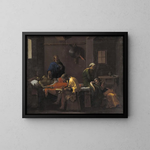 Het testament van Eudamidas - Nicolas Poussin — ingelijst kunstwerk aan de muur