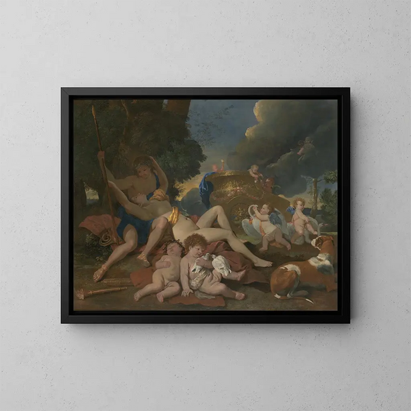 Venus en Adonis - Nicolas Poussin — ingelijst kunstwerk aan de muur