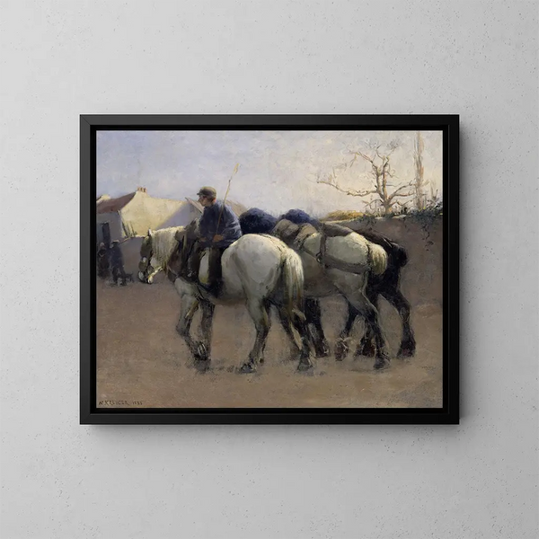 Rue de village français avec des chevaux - Nils Kreuger — ingelijst kunstwerk aan de muur