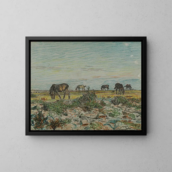 Paardengras eten - Nils Kreuger — ingelijst kunstwerk aan de muur