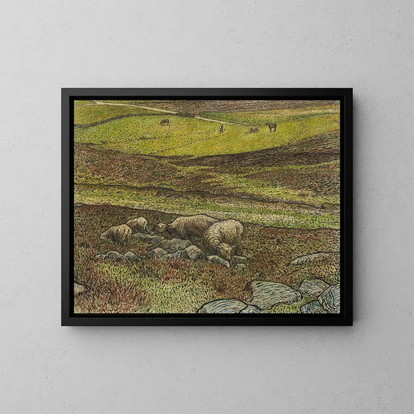 Schapen in een dal - Nils Kreuger — ingelijst kunstwerk aan de muur