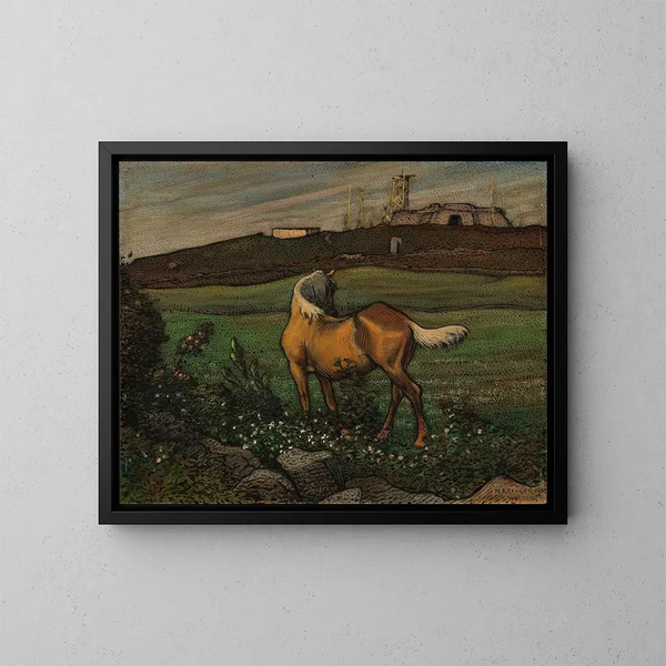 Geel Paard - Nils Kreuger — ingelijst kunstwerk aan de muur