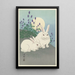 Real-life size painting of rabbits - Ohara Koson — framed artwork on a wall