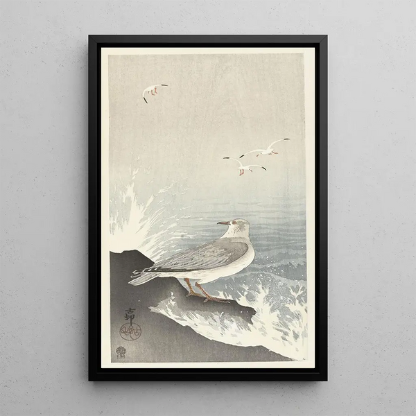 Mouette sur un rocher - Ohara Koson — ingelijst kunstwerk aan de muur
