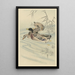 Three ducks in shallow water with reed - Ohara Koson — framed artwork on a wall