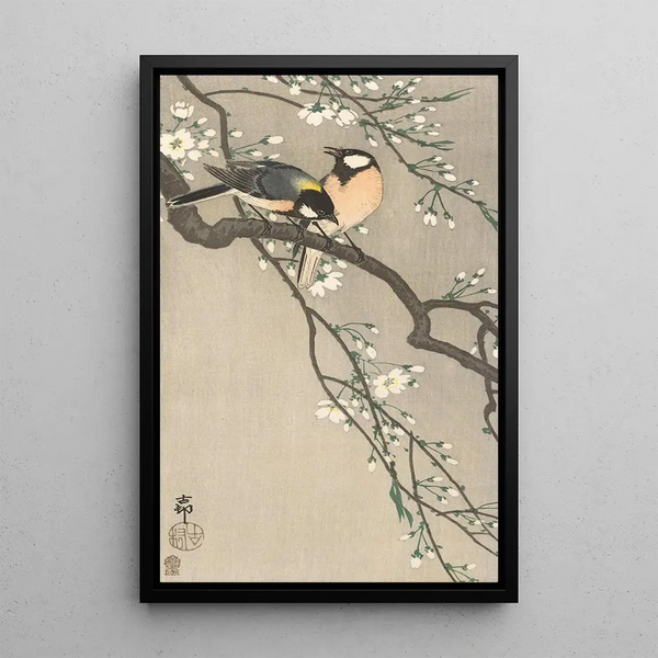 Mésanges sur branche de cerisier - Ohara Koson — ingelijst kunstwerk aan de muur
