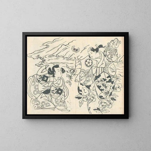 Yakusha ezukushi Pl5 - Okumura Masanobu — ingelijst kunstwerk aan de muur