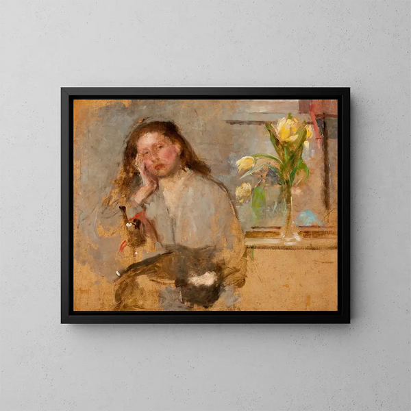 van een portretschets van een jong meisje - Olga Boznańska — ingelijst kunstwerk aan de muur