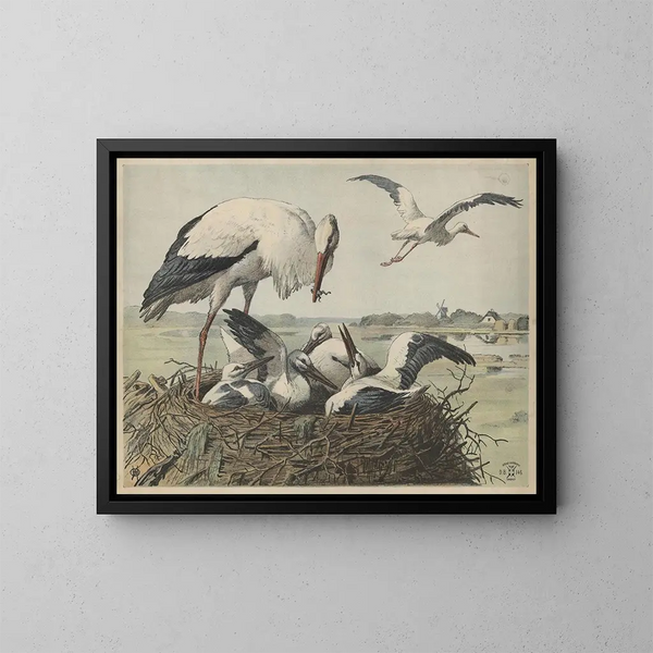 Ooievaar - Oluf August Hermansen — ingelijst kunstwerk aan de muur