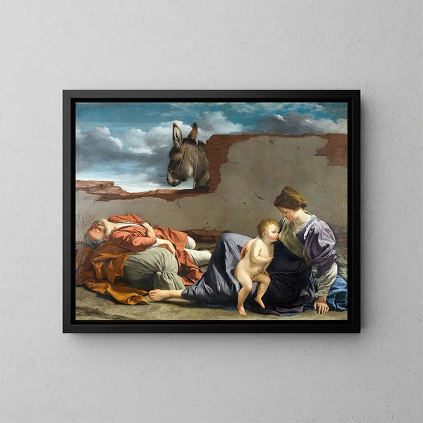 Rust op de vlucht naar Egypte - Orazio Gentileschi — ingelijst kunstwerk aan de muur