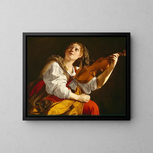 Jonge vrouw met viool, Sint Cecilia - Orazio Gentileschi — ingelijst kunstwerk aan de muur