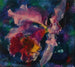 Orchidee op blauwe achtergrond - Augusto Giacometti — weergave van het kunstwerk