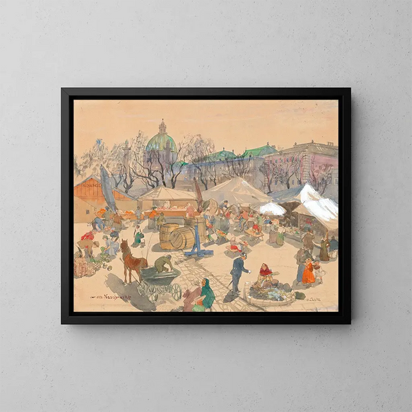 van het oude Naschmarkt in Wenen - Oskar Laske — ingelijst kunstwerk aan de muur