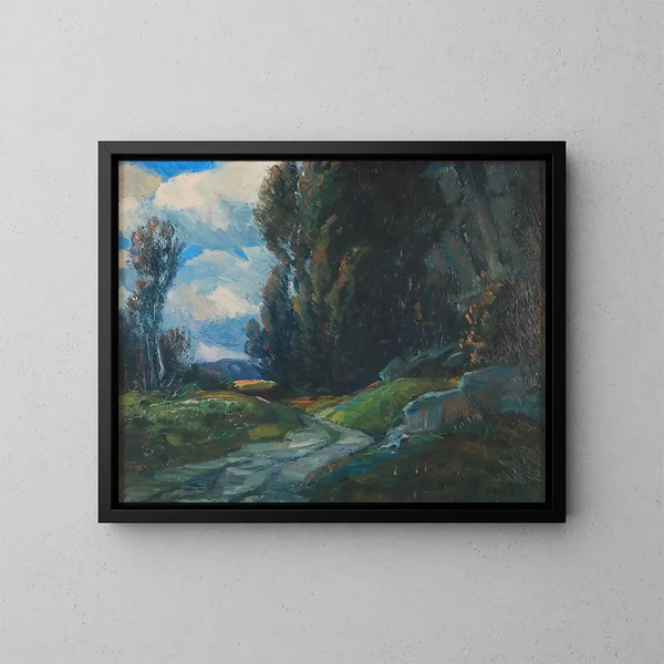 Eenzaam pad - Oskar Mulley — ingelijst kunstwerk aan de muur