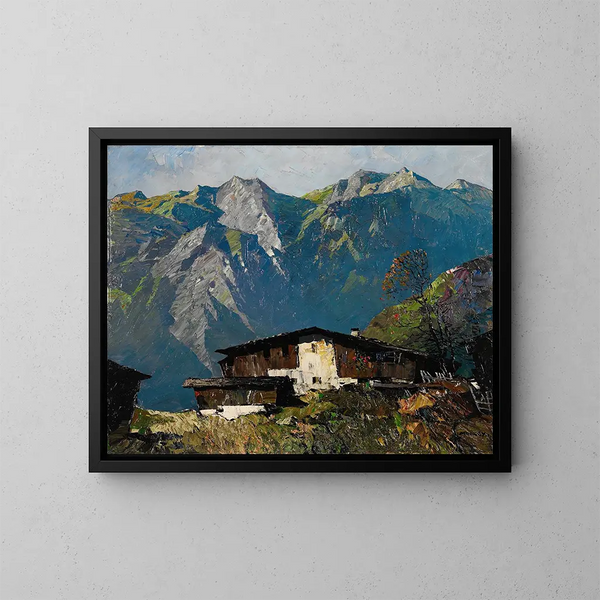 van het bergdorp Vinschgau - Oskar Mulley — ingelijst kunstwerk aan de muur
