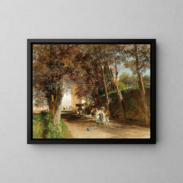van de middag in het park van Villa Torlonia in Frascati - Oswald Achenbach — ingelijst kunstwerk aan de muur