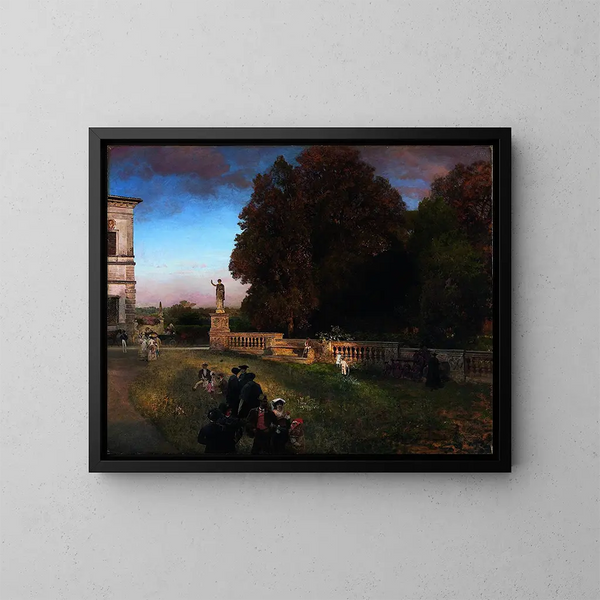in het park van de Villa Borghèse - Oswald Achenbach — ingelijst kunstwerk aan de muur