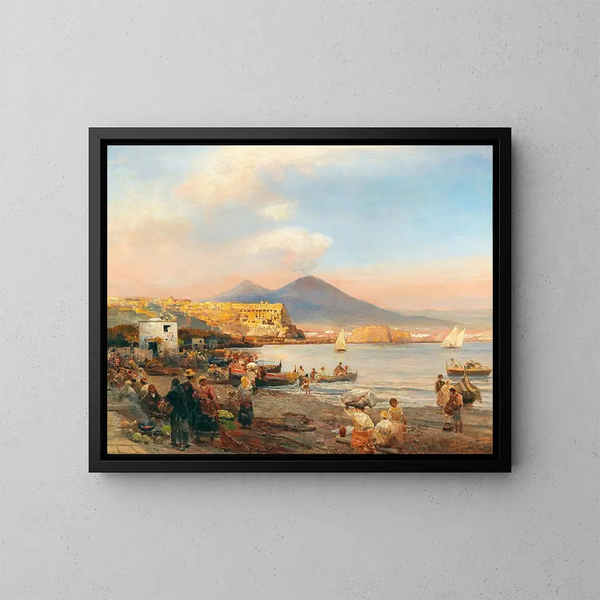van de zonsondergang in de baai van Napels - Oswald Achenbach — ingelijst kunstwerk aan de muur