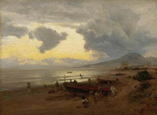 Zonsondergang aan de kust - Oswald Achenbach — weergave van het kunstwerk