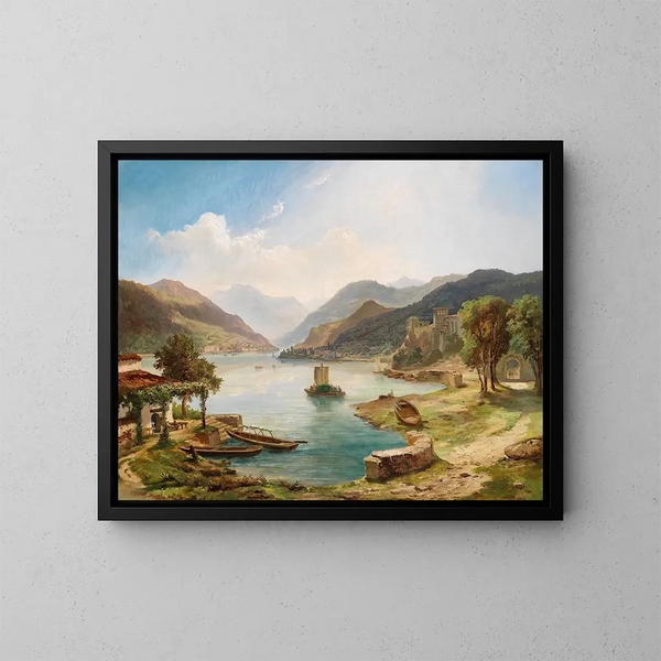 Landschapschilderij van het noordelijke meergebied van Italië - Othmar Brioschi — ingelijst kunstwerk aan de muur
