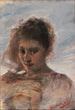 Portret van een jonge vrouw voor een wolkenachtergrond - Ottó Baditz — weergave van het kunstwerk
