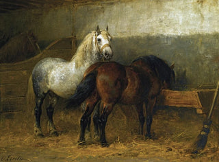 Paarden in de stallen - Otto Eerelman — weergave van het kunstwerk