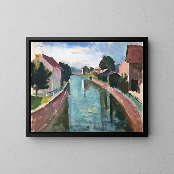 Huizen aan de rand van het kanaal - Otto Geigenberger — ingelijst kunstwerk aan de muur