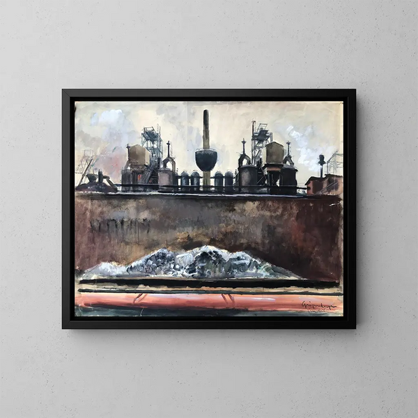 van het Industriële Schilderij van de Krupp-staalfabriek in Essen - Otto Geigenberger — ingelijst kunstwerk aan de muur