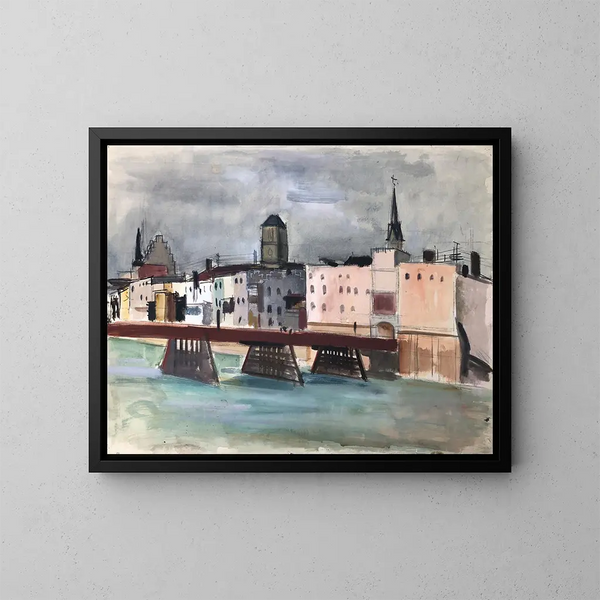 Wasserburg am Inn uitzicht vanaf het water met de Inn-brug - Otto Geigenberger — ingelijst kunstwerk aan de muur