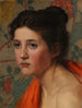 van een vrouwelijke studiehoofd op een bloemrijke achtergrond - Otto Heinrich Engel — weergave van het kunstwerk