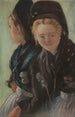 Twee jonge vrouwen in Foehr-kostuum - Otto Heinrich Engel — weergave van het kunstwerk