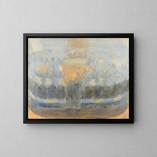 Studie van compositie voor de voorbereiding van het gebed in de eetkamer - Otto Meyer-Amden — ingelijst kunstwerk aan de muur