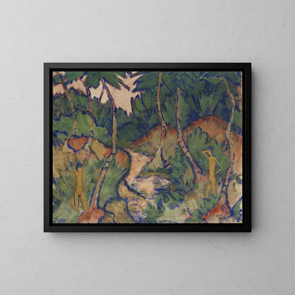 Badende in het landschap - Otto Mueller — ingelijst kunstwerk aan de muur