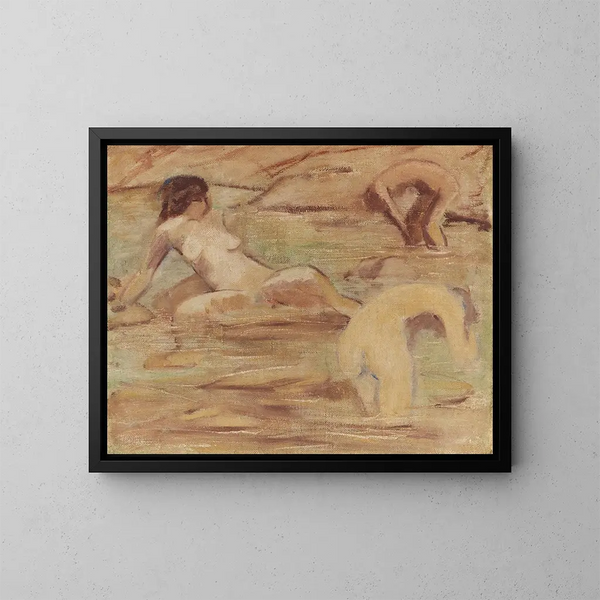 Drie jonge meisjes die baden - Otto Mueller — ingelijst kunstwerk aan de muur