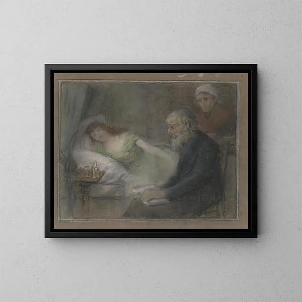 Aan het hoofd van de zieke - Otto Scholderer — ingelijst kunstwerk aan de muur