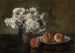 Bouquet de dahlias et pêches sur un entablement - Otto Scholderer — artwork view