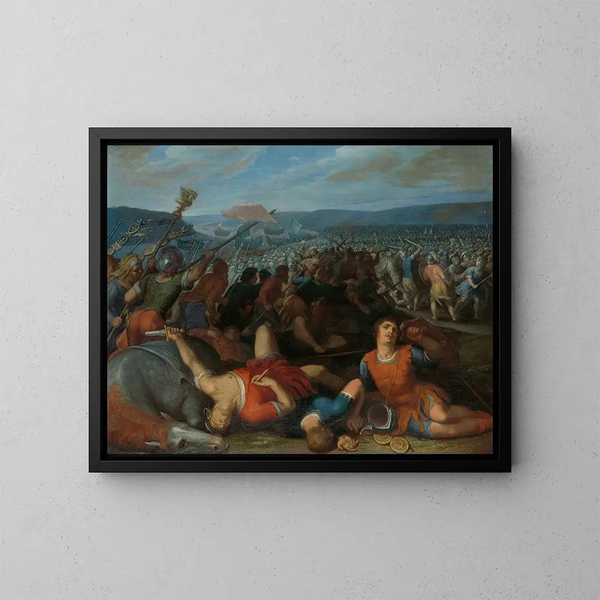 van Het Bataven verdedigen de Romeinen aan de Rijn - Otto van Veen — ingelijst kunstwerk aan de muur