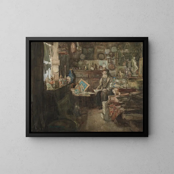 Een tweedehandswinkel in Parijs - Owen Merton — ingelijst kunstwerk aan de muur